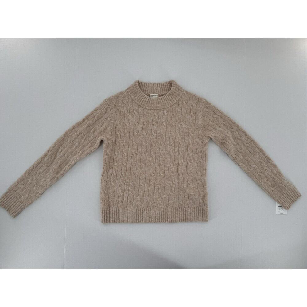 Crewcuts Sweater Girls Sz M 8-9 Cableknit Wool Blend Beige Brown Minimalist $80